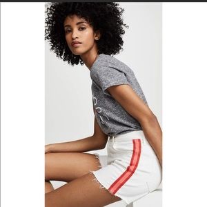NWT Mother Denim The Sinner Short Fray white with side seam stripes Jean Shorts